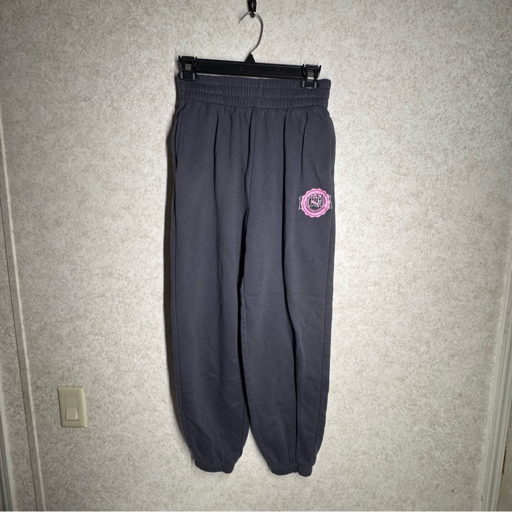 Puma Kids Charcoal Joggers with Pink Emblem Size XL